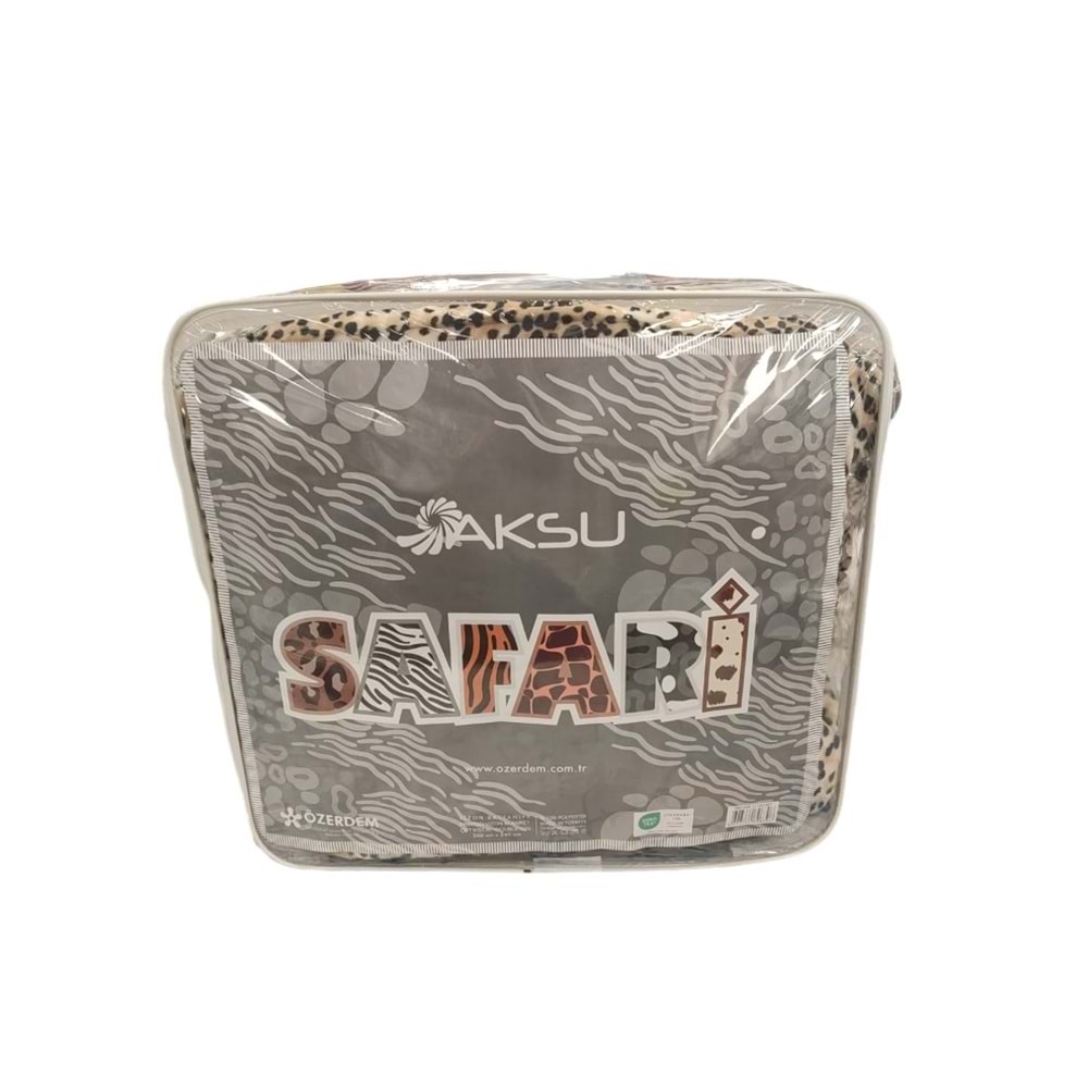 Aksu Safari Çift Kişilik Ultra Yumuşak Embos Vizon Battaniye (200x240)-Leopar Bej
