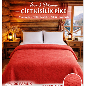 Şaheser %100 Pamuk Çift Kişilik Pike 240x220 (Tek Pike)-Brick Red KİREMİT