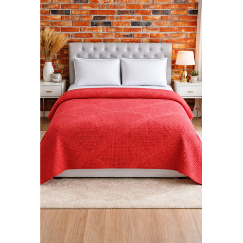 2 Adet Şaheser %100 Pamuk Çift Kişilik Pike 240x220 (Tek Pike)-Brick Red KİREMİT