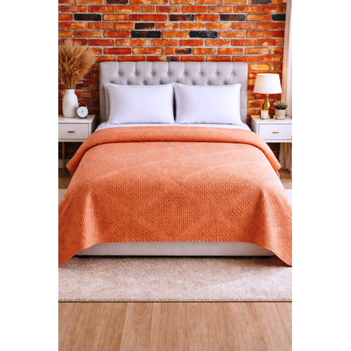 2 Adet Şaheser %100 Pamuk Çift Kişilik Pike 240x220 (Tek Pike)-Portakal