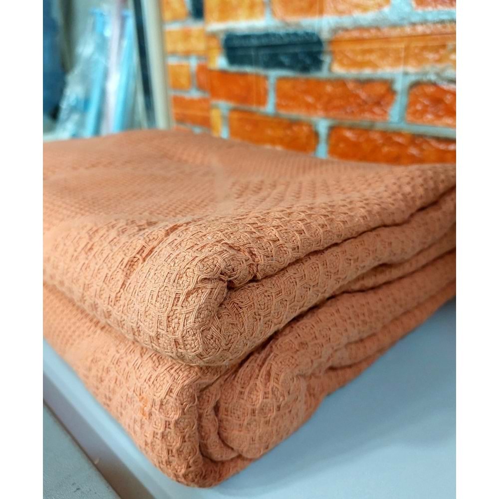 2 Adet Şaheser %100 Pamuk Çift Kişilik Pike 240x220 (Tek Pike)-Portakal