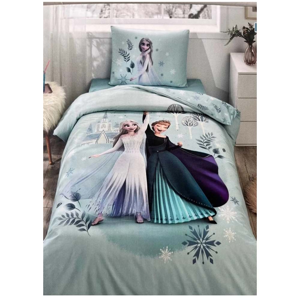 Özdilek Lisanslı Fitted Çarşaflı Tek Kişilik Çocuk Nevresim Takımı-Frozen Leaves Mint