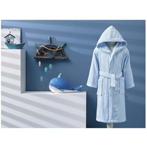 Özdilek 15 Yaş Erkek Çocuk Kapüşonlu Kadife Pamuk Bornoz-Marine Mavi