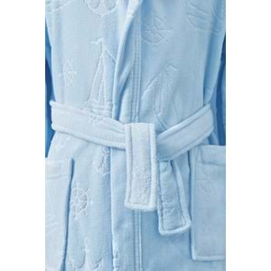 Özdilek 15 Yaş Erkek Çocuk Kapüşonlu Kadife Pamuk Bornoz-Marine Mavi