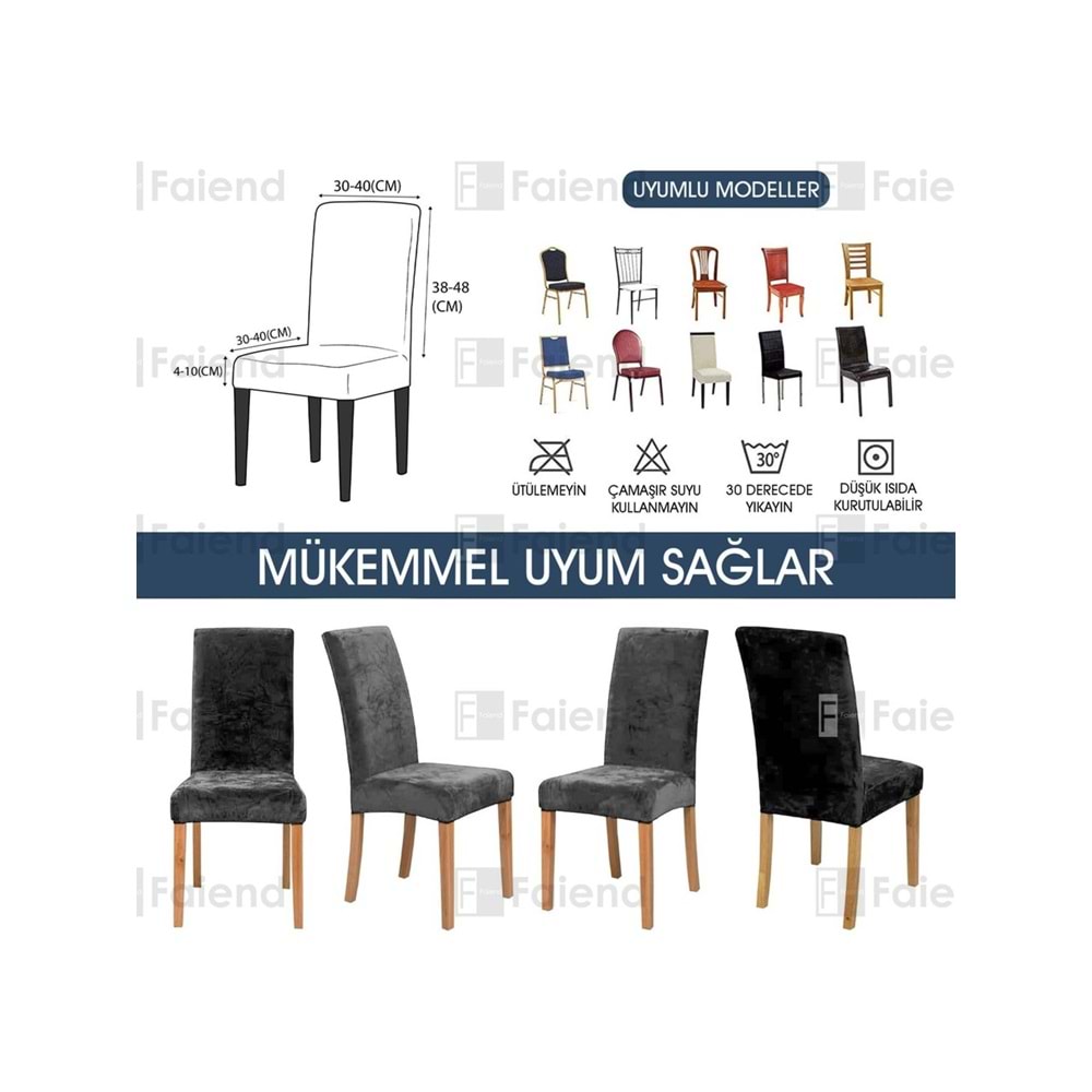 MANDAŞ 6LI SET Jakarlı Lastikli Eteksiz Sandalye Kılıfı-Şal Desen Lacivert