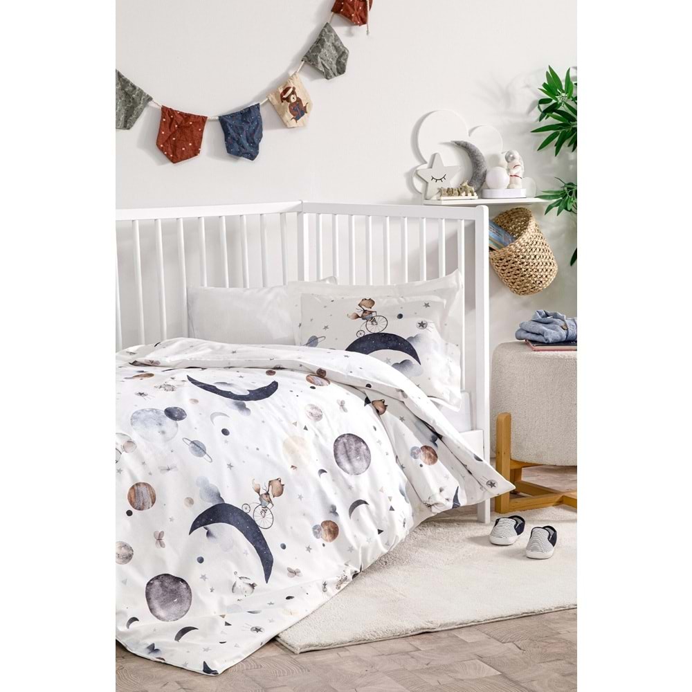 Özdilek Ranforce Bebek Beşik Nevresim Takımı-Cute Space Krem