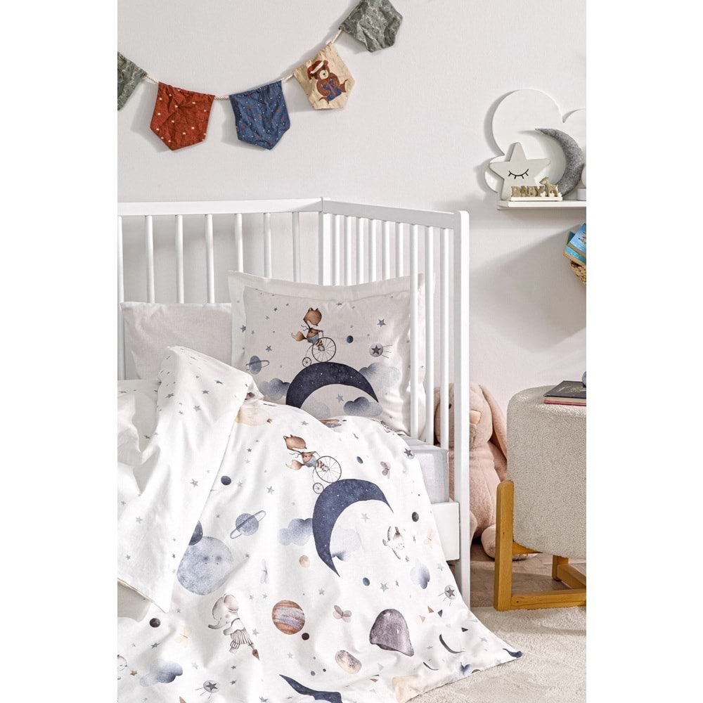 Özdilek Ranforce Bebek Beşik Nevresim Takımı-Cute Space Krem
