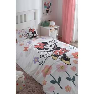 Özdilek Lisanslı Fitted Çarşaflı Tek Kişilik Çocuk Nevresim Takımı-Minnie Flowers Beyaz