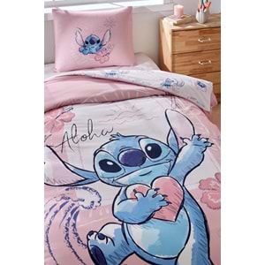 Özdilek Lisanslı Fitted Çarşaflı Tek Kişilik Çocuk Nevresim Takımı-Stitch Aloha Pembe