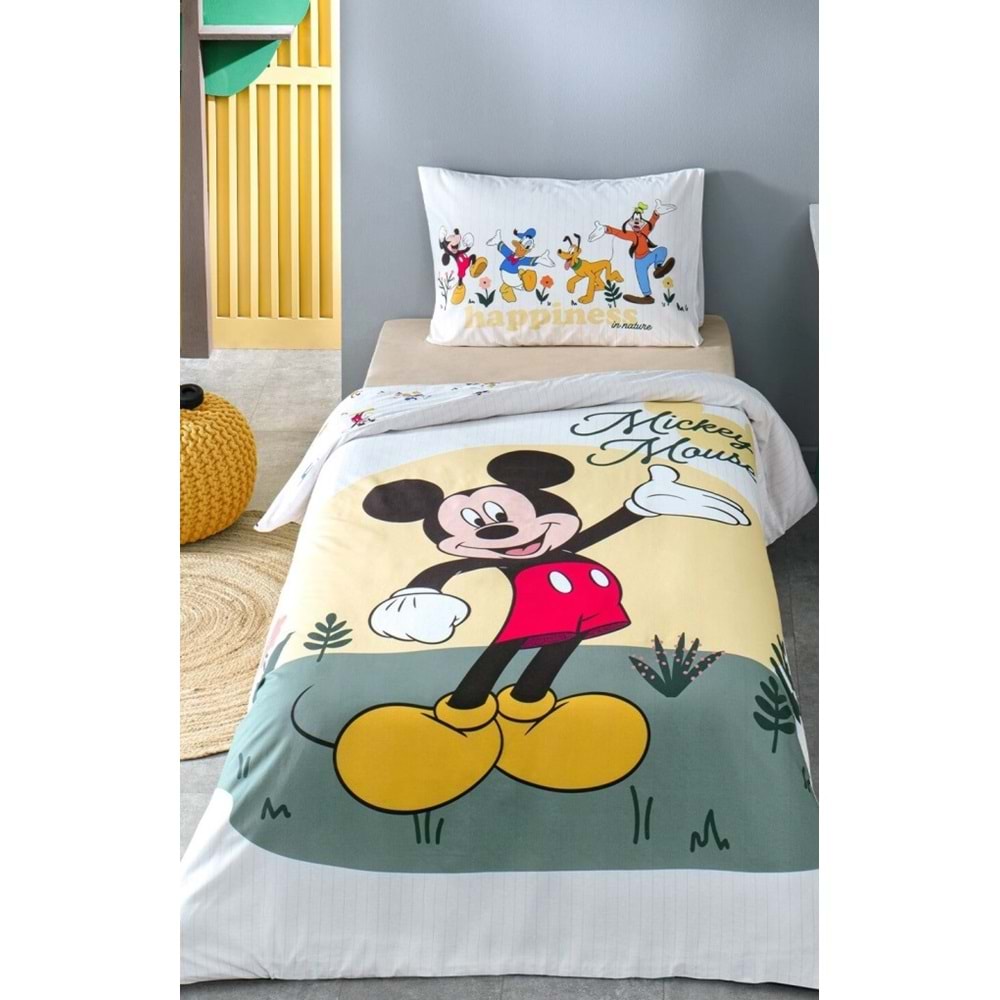 Özdilek Lisanslı Fitted Çarşaflı Tek Kişilik Çocuk Nevresim Takımı-Mickey Nomadic Sarı