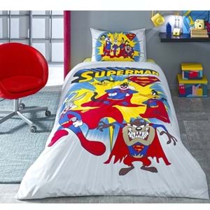 Özdilek Lisanslı Fitted Çarşaflı Tek Kişilik Çocuk Nevresim Takımı-Looney Tunes Superman Sarı