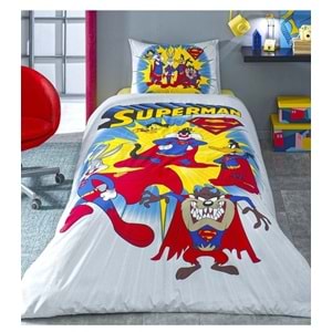 Özdilek Lisanslı Fitted Çarşaflı Tek Kişilik Çocuk Nevresim Takımı-Looney Tunes Superman Sarı