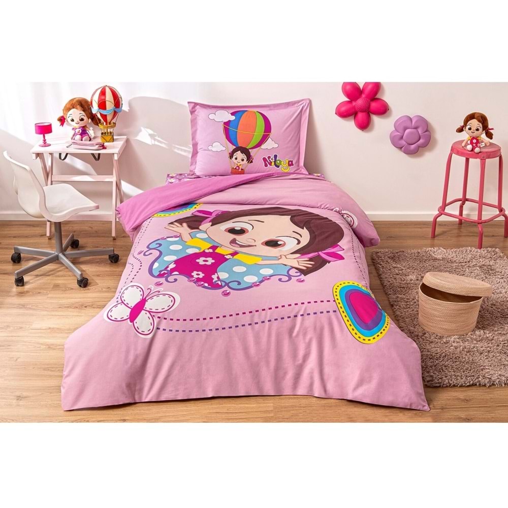 Özdilek Lisanslı Fitted Çarşaflı Tek Kişilik Çocuk Nevresim Takımı-Niloya Kelebek Pembe