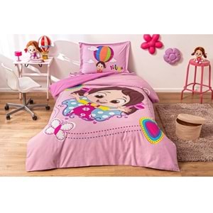 Özdilek Lisanslı Fitted Çarşaflı Tek Kişilik Çocuk Nevresim Takımı-Niloya Kelebek Pembe