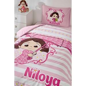 Özdilek Lisanslı Fitted Çarşaflı Tek Kişilik Çocuk Nevresim Takımı-Niloya Yağmur Pembe