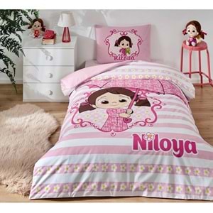 Özdilek Lisanslı Fitted Çarşaflı Tek Kişilik Çocuk Nevresim Takımı-Niloya Yağmur Pembe