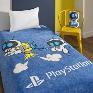 Taç Lisanslı Tek Kişilik Çocuk Battaniye (160x220)-Playstation Astrobot Mavi