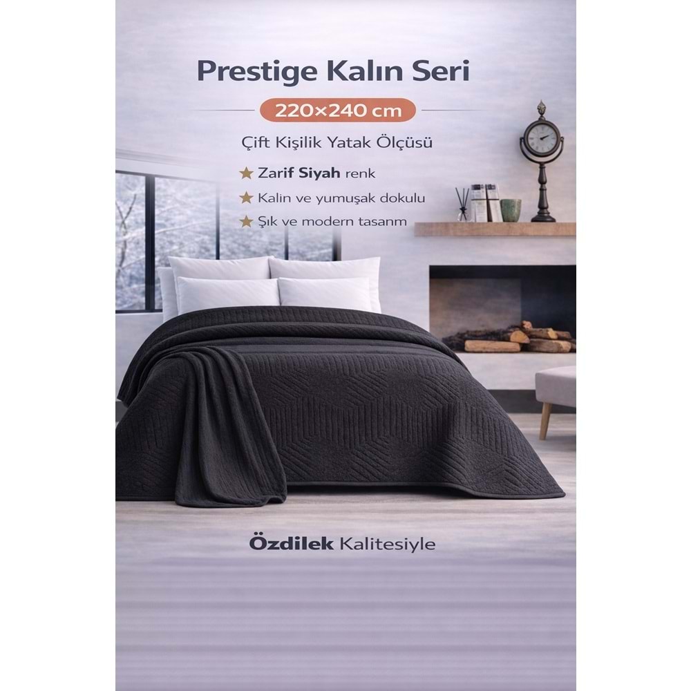 Özdilek Prestige Kalın Embos Çift Kişilik Battaniye (220x240)-Jet Black Yeni