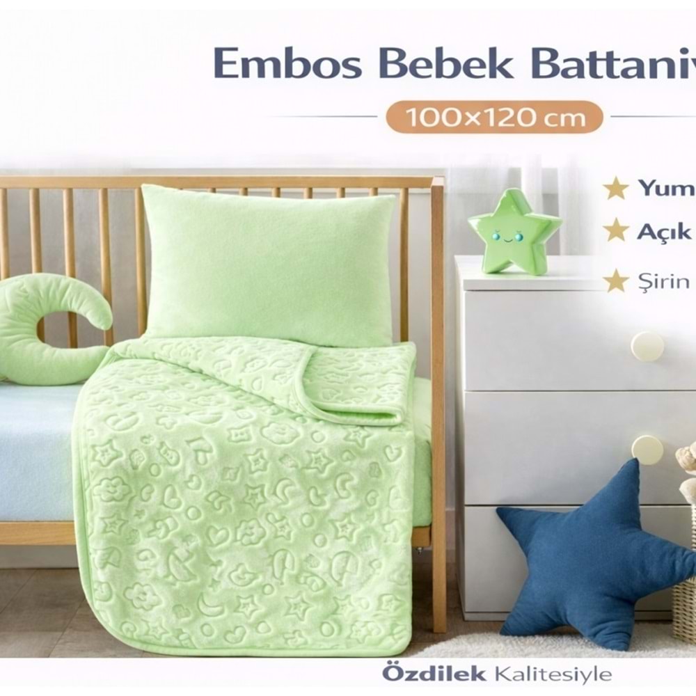 Özdilek Embos Bebek Battaniyesi (100x120)-Yeşil
