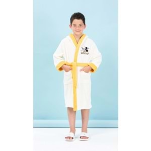 Özdilek Lisanslı Kapüşonlu Çocuk Bornozu 9/10 Yaş-Mickey Mouse Star Krem