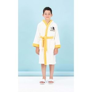 Özdilek Lisanslı Kapüşonlu Çocuk Bornozu 9/10 Yaş-Mickey Mouse Star Krem