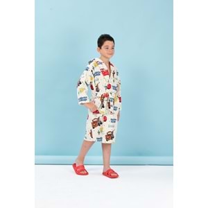 Özdilek Lisanslı Kapüşonlu Çocuk Bornozu 7/8 Yaş-Cars Springs Krem