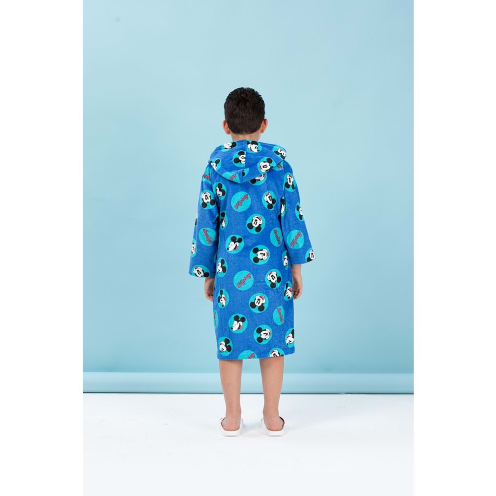 Özdilek Lisanslı Kapüşonlu Çocuk Bornozu 9/10 Yaş-Mickey Mouse Smile Mavi