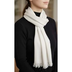 Mira Likralı Viskon El Dokuma Şal 40*199 CM / Beyaz