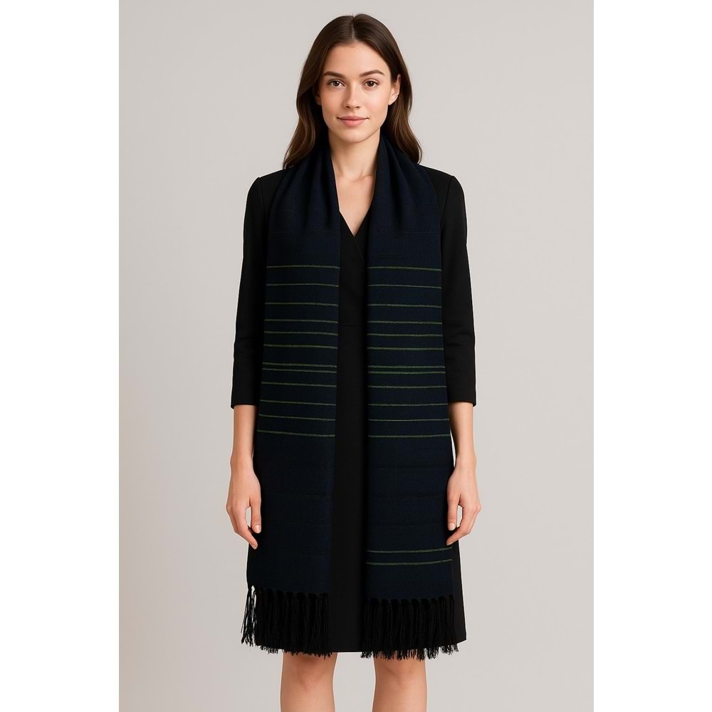 Pamuklu İp El Dokuma Şal -siyah /yeşil 50*190 CM MT1003