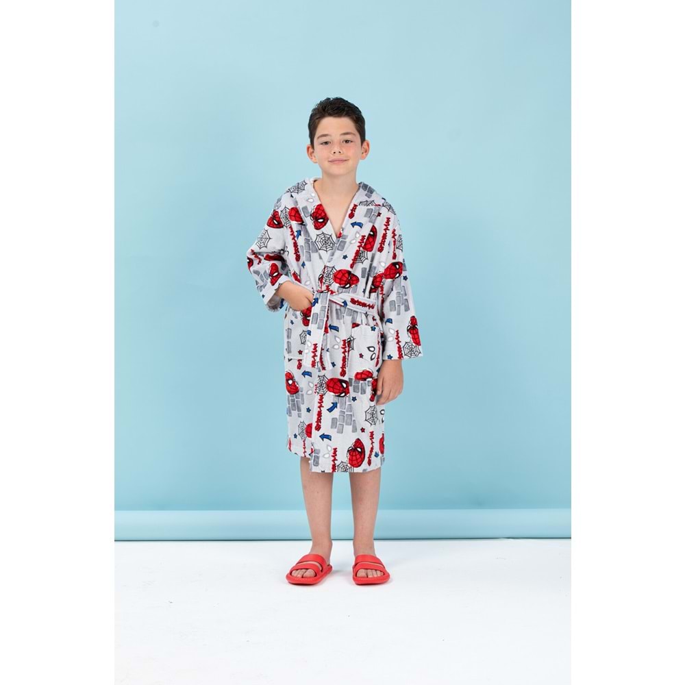 Özdilek Lisanslı Kapüşonlu Çocuk Bornozu 11/12 Yaş-Spiderman Wall Gri