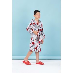 Özdilek Lisanslı Kapüşonlu Çocuk Bornozu 11/12 Yaş-Spiderman Wall Gri