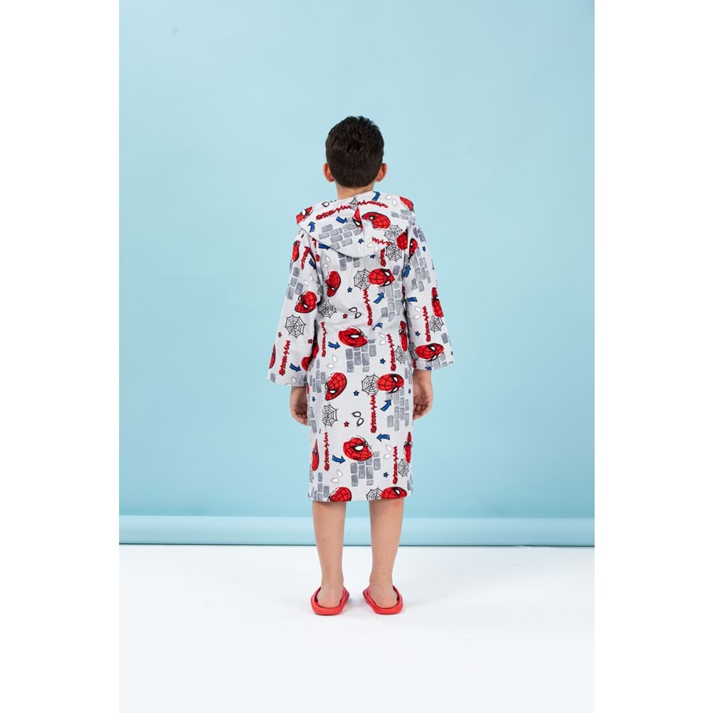 Özdilek Lisanslı Kapüşonlu Çocuk Bornozu 11/12 Yaş-Spiderman Wall Gri