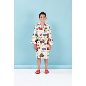 Özdilek Lisanslı Kapüşonlu Çocuk Bornozu 11/12 Yaş-Cars Springs Krem