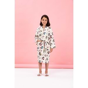 Özdilek Lisanslı Kapüşonlu Çocuk Bornozu 9/10 Yaş-Minnie Mouse Colors Krem