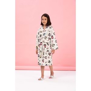 Özdilek Lisanslı Kapüşonlu Çocuk Bornozu 9/10 Yaş-Minnie Mouse Colors Krem