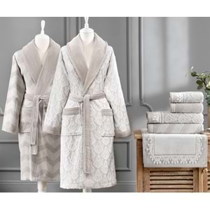 Özdilek Pamuklu 7 Parça Aile Bornoz Seti-Tappeto Krem Krem