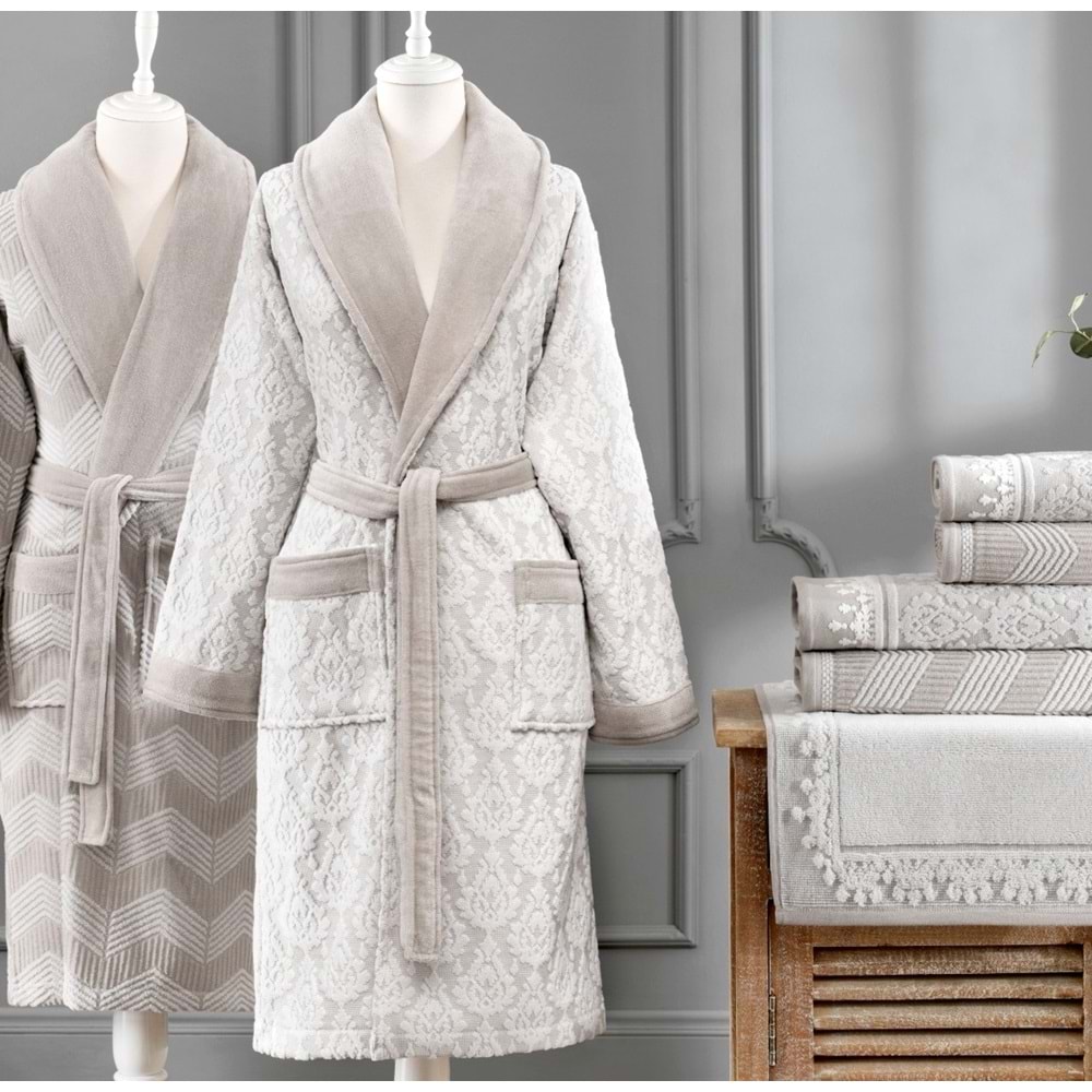 Özdilek Pamuklu 7 Parça Aile Bornoz Seti-Tappeto Krem Krem