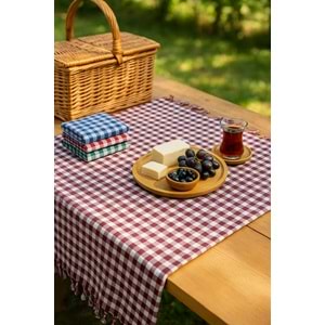 Pöti Kare Sofra Örtüsü, Masa Örtüsü Saçaklı (170x170) - Bordo