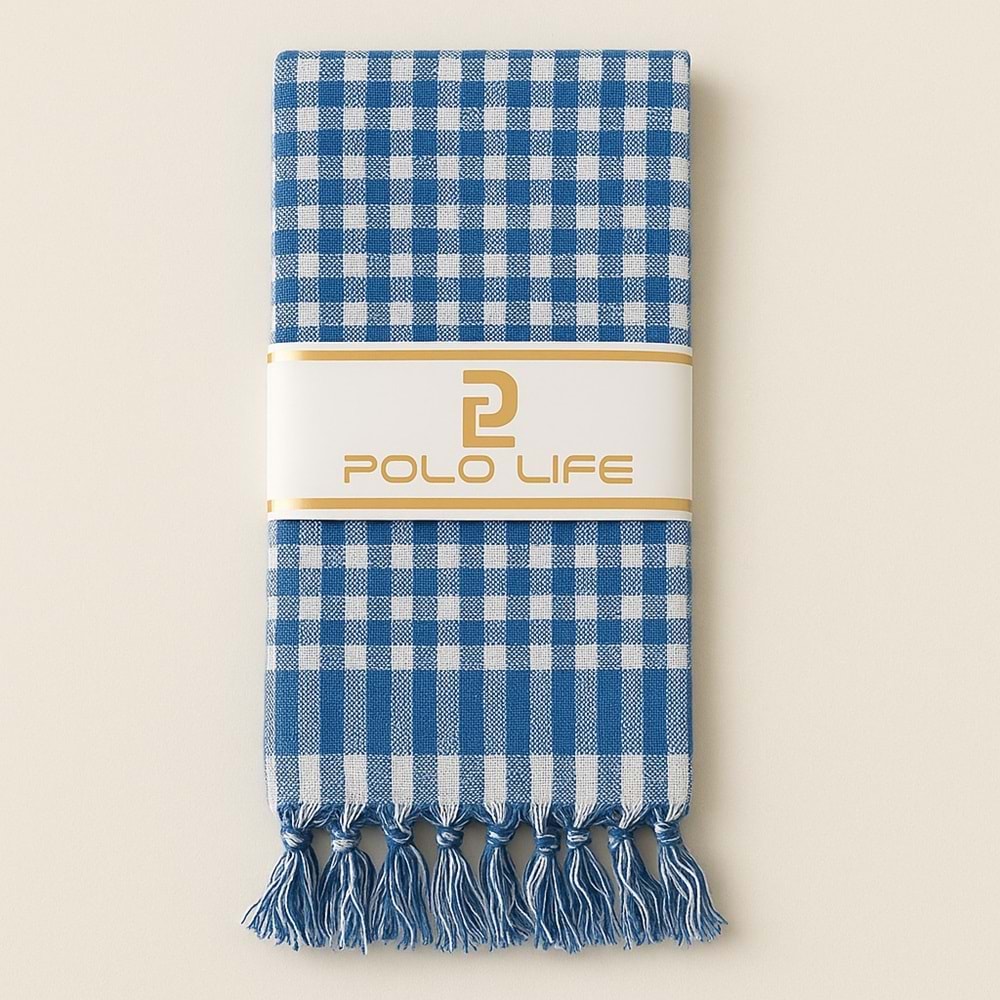 Pöti Kare Sofra Örtüsü, Masa Örtüsü Saçaklı (170x170) - Mavi