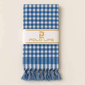 Pöti Kare Sofra Örtüsü, Masa Örtüsü Saçaklı (170x170) - Mavi