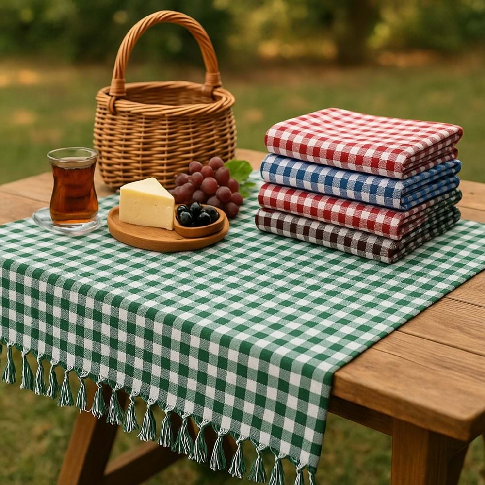 Pöti Kare Sofra Örtüsü, Masa Örtüsü Saçaklı (170x170) - Yeşil