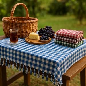 Pöti Kare Sofra Örtüsü, Masa Örtüsü Saçaklı (170x170)