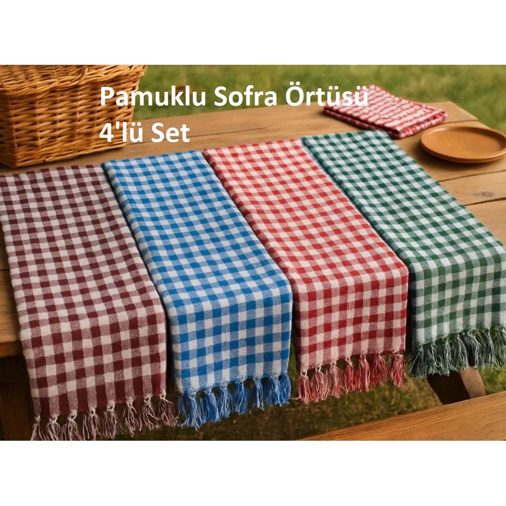 4 Adet Pöti Kare Sofra Örtüsü, Masa Örtüsü Saçaklı (170x170)