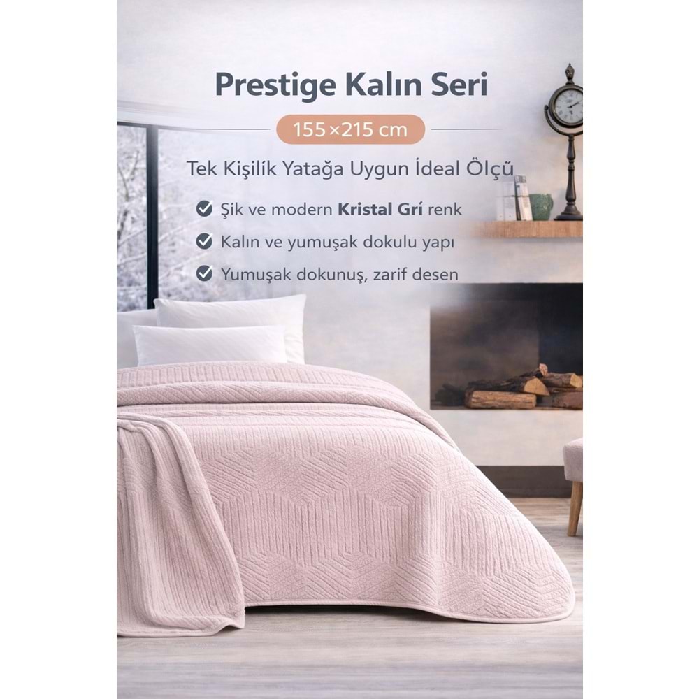 Özdilek Prestige Kalın Embos Tek Kişilik Battaniye (155x220)-Kristal Gri Yeni (Pembemsi)