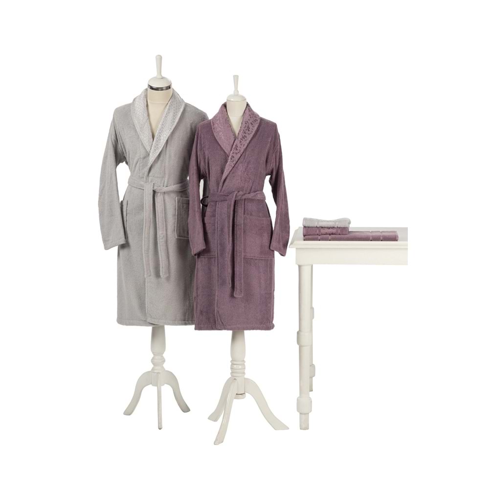 Özdilek Happy Set 5 Parça Aile Bornoz Seti-Camellia Gri Mürdüm