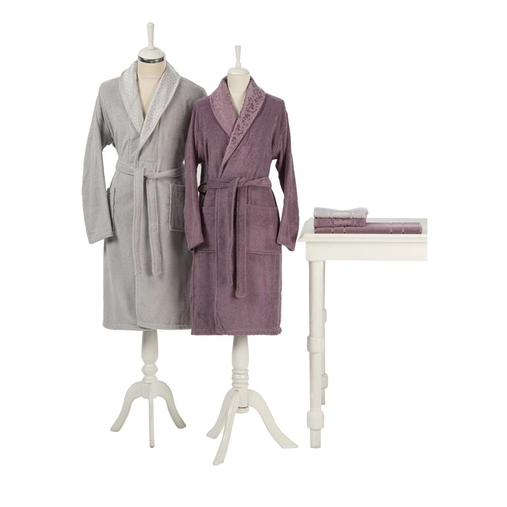 Özdilek Happy Set 5 Parça Aile Bornoz Seti-Camellia Gri Mürdüm