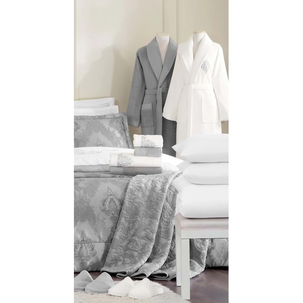 Özdilek Pamuklu 7 Parça Aile Bornoz Seti-Valioso Gri Krem/Gümüş