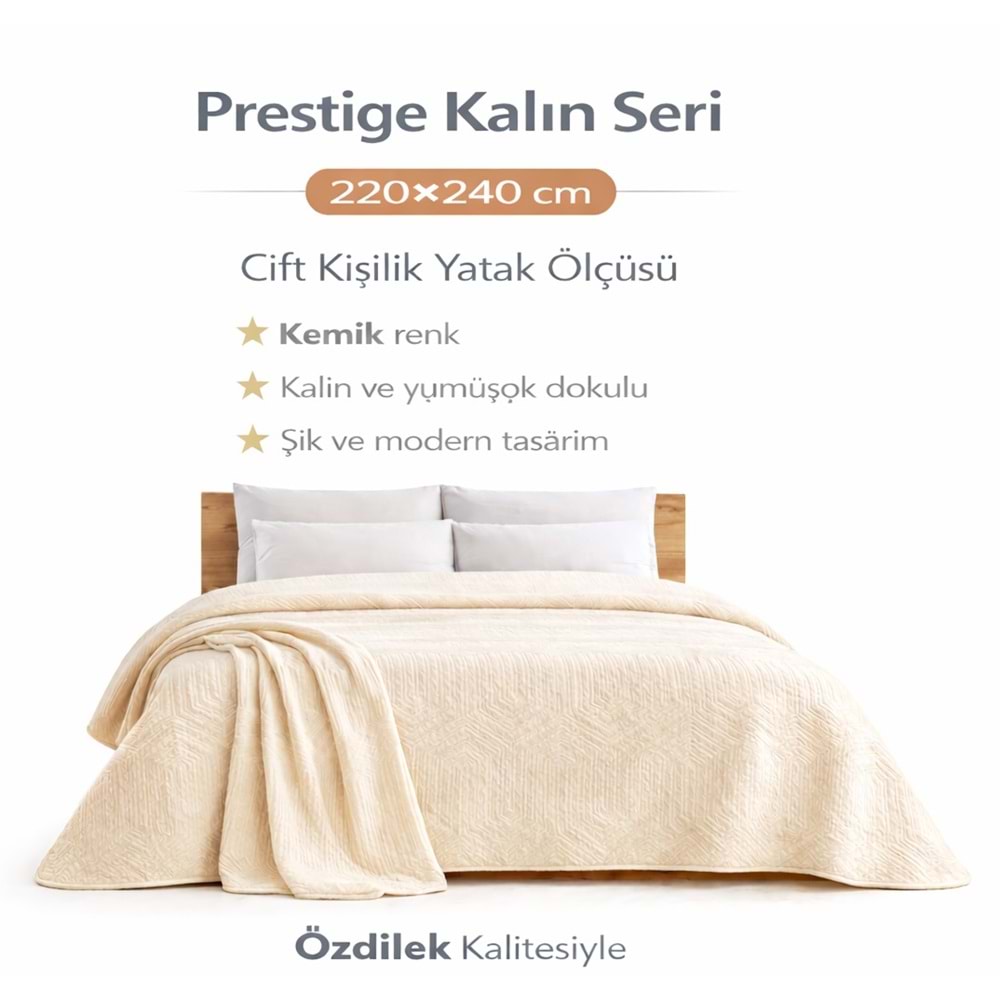 Özdilek Prestige Kalın Embos Çift Kişilik Battaniye (220x240)-Kemik Yeni