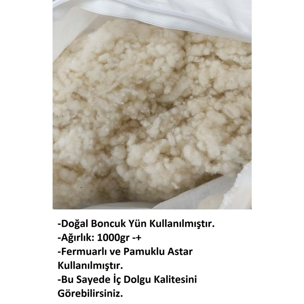 Doğal Boncuk Yün Yastık, İç Dolgu 1000gr Yün Yastık (50x70)