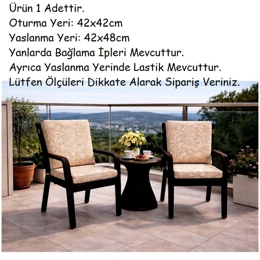 1 Adet Premium Şönil Arkalıklı Sandalye Minderi, Extra Kalın (Kalınlık 4,5cm)-K.Bej Desenli